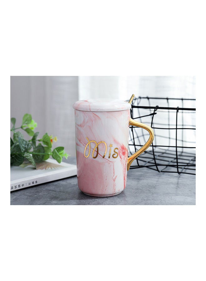 نيبمينينت مج قهوة بنمط إسكندنافي مصنوع من الرخام مع غطاء وماصة وردي/ذهبي