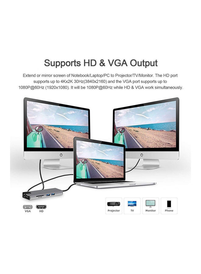 Generic - 9-In-1 USB Type-C Docking Station Grey - Image 1