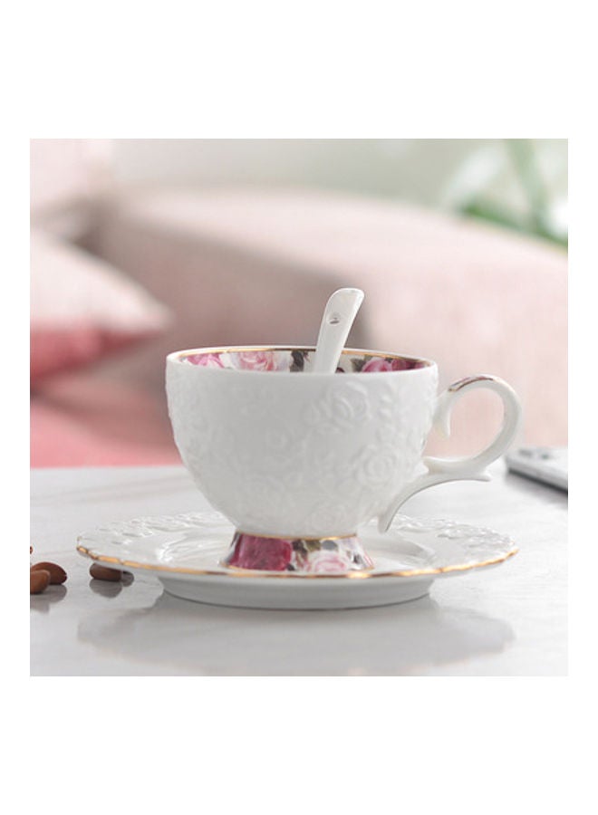 NIBEMINENT Coffee Cup And Saucer Set White/Pink/Grey 
