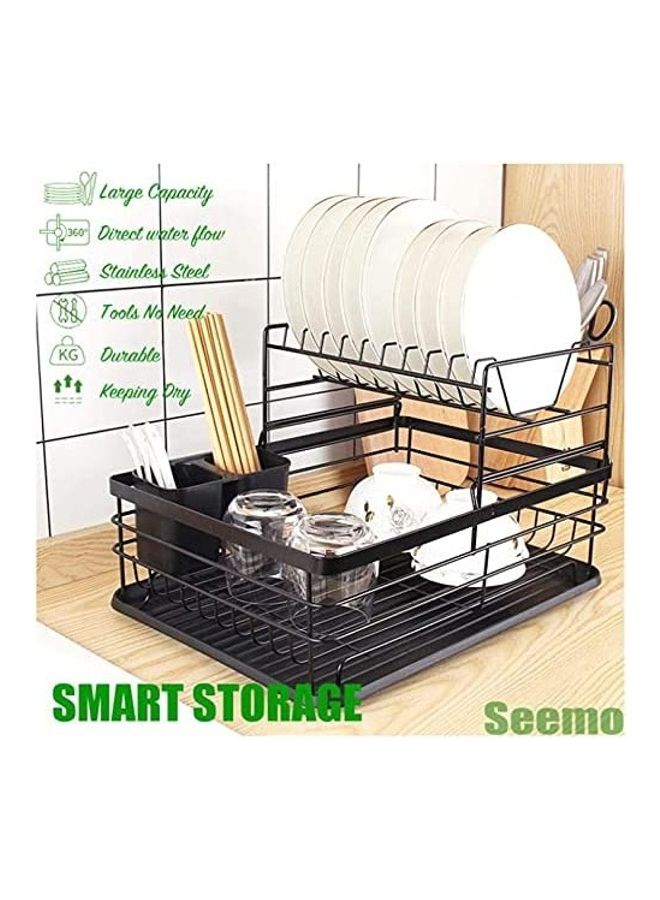 AIWANTO - 2-Tier Dish Drying Storage Rack Black 800grams - Image 1
