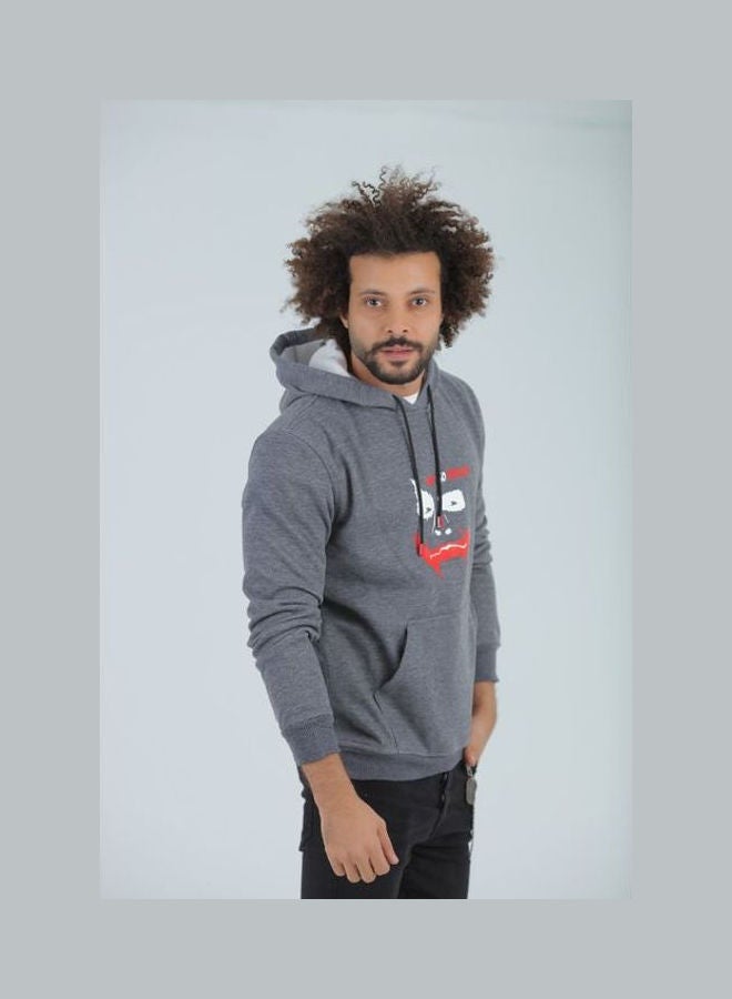 Caesar Casaul  Printed -WHY- Hooded Neck Hoodie Grey  - Image 2