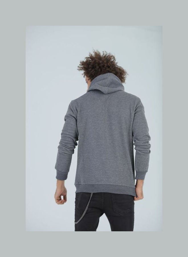 Caesar Casaul  Printed -WHY- Hooded Neck Hoodie Grey  - Image 3