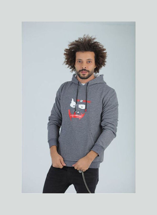 Caesar Casaul  Printed -WHY- Hooded Neck Hoodie Grey  - Image 1