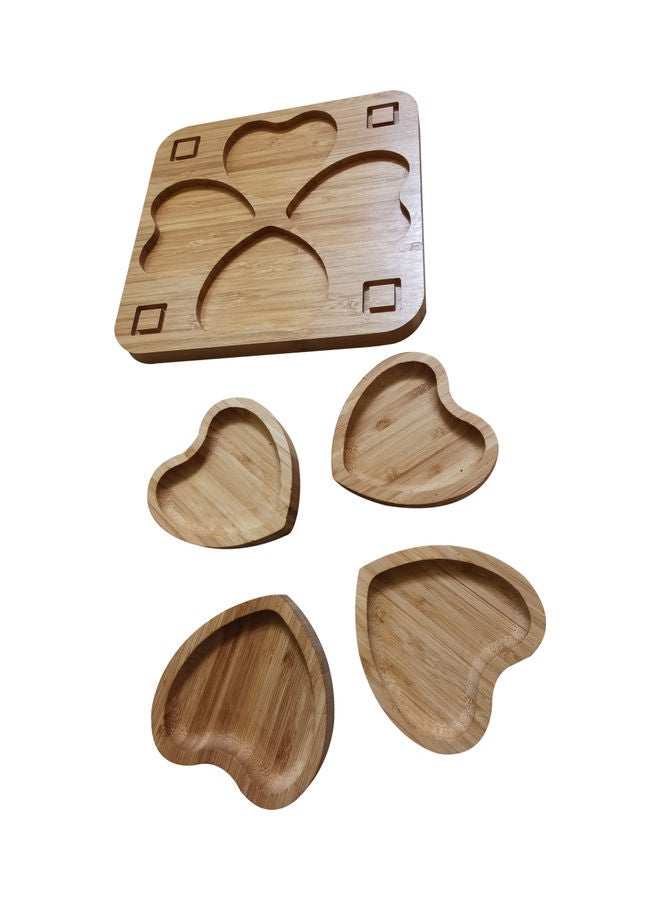 4-Heart Shaped Bamboo Food Serving Platter Brown 24cm - Image 2