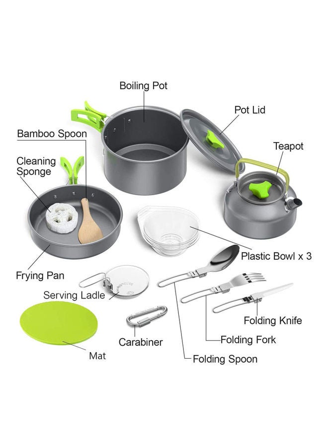 Generic - Outdoor Cookware Set 14pcs Green 19x13x18.4cm - Image 1
