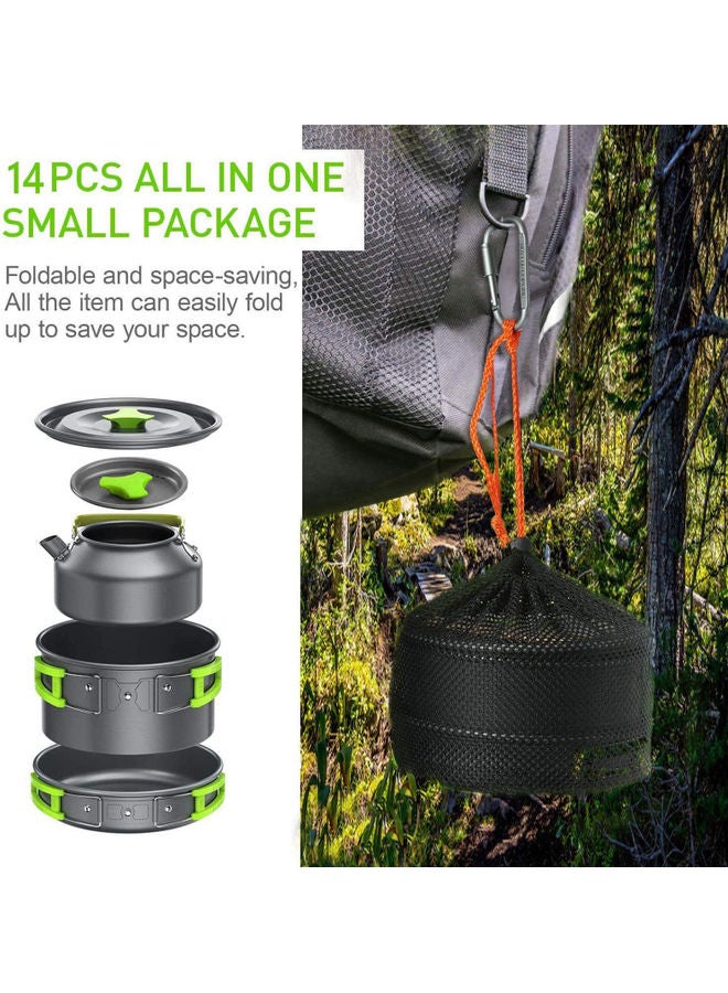 Generic - Outdoor Cookware Set 14pcs Green 19x13x18.4cm - Image 1