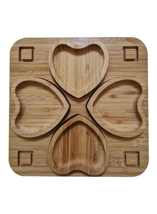 Heart Shaped Bamboo Food Serving Platter Brown 24cm - Image 1