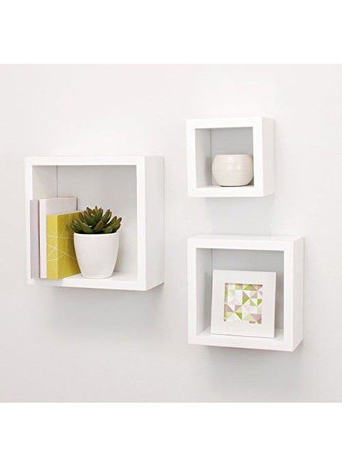 3-Piece Solid Wood Wall Mounted Floating Shelves For Books And Accessories White 40x40cm