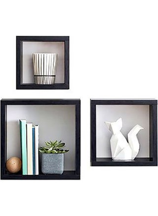 3-Piece Solid Wood Wall Mounted Floating Shelves For Books And Accessories Black 40x40cm - v1629778457/N50357320A_1