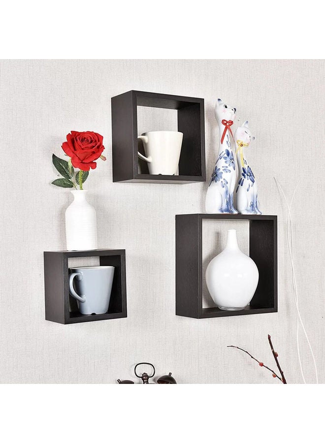 MODERN HOME - 3-Piece Solid Wood Wall Mounted Floating Shelves For Books And Accessories Black 40x40cm - Image 1