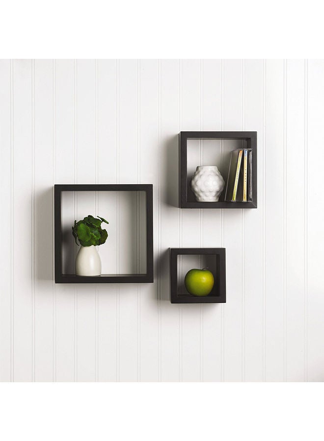 MODERN HOME - 3-Piece Solid Wood Wall Mounted Floating Shelves For Books And Accessories Black 40x40cm - Image 1