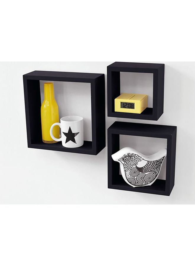 MODERN HOME - 3-Piece Solid Wood Wall Mounted Floating Shelves For Books And Accessories Black 40x40cm - Image 1