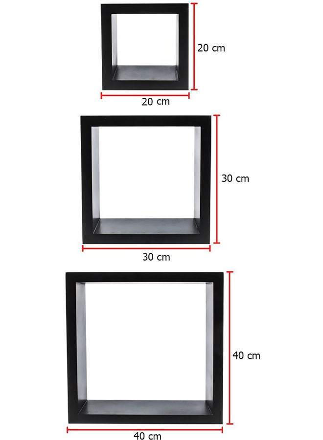MODERN HOME - 3-Piece Solid Wood Wall Mounted Floating Shelves For Books And Accessories Black 40x40cm - Image 1
