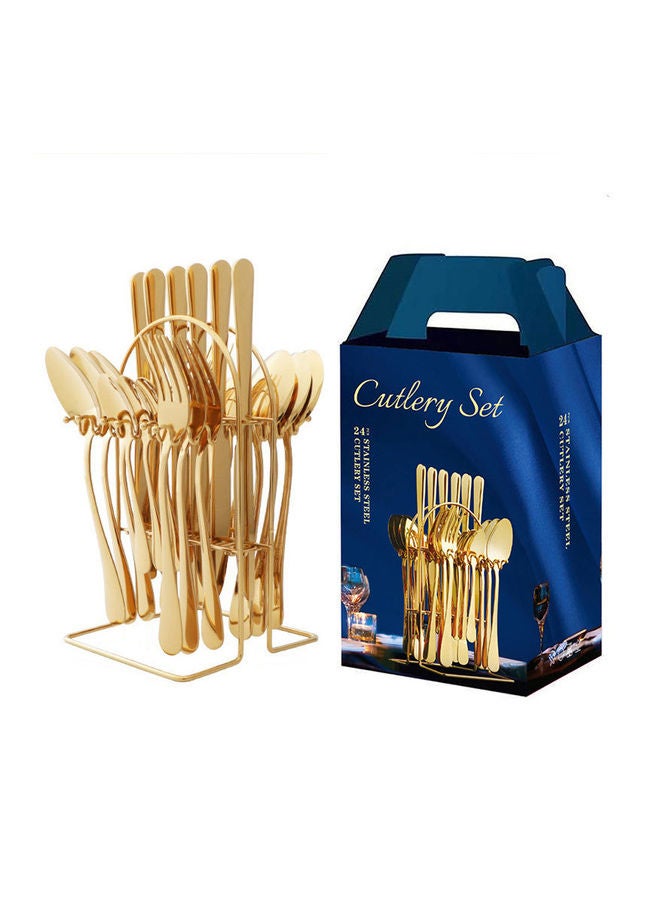 Arabest 24-Piece Stainless Steel Cutlery Set with Storage Holder Gold  - Image 1