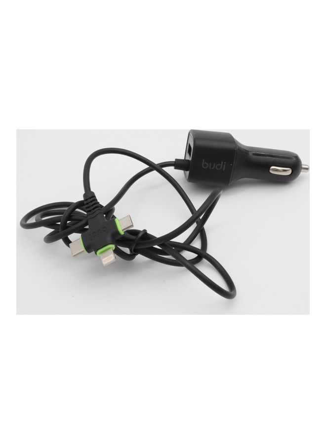 budi 17W Car Charger With 3-In-1 Cable Black  - Image 2