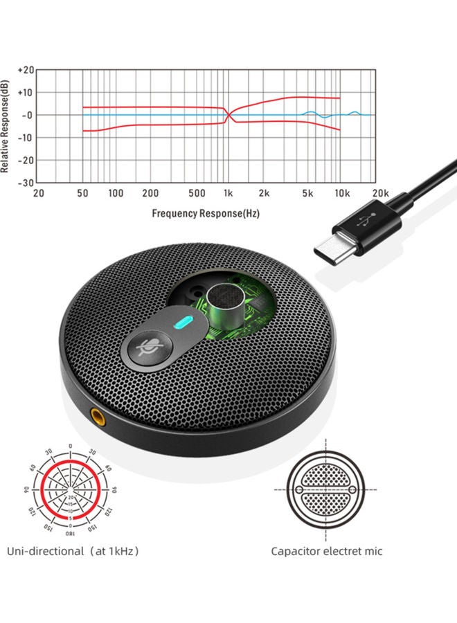 ميكروفون مكثف متعدد الاتجاهات بمنفذ USB أسود - Image 2