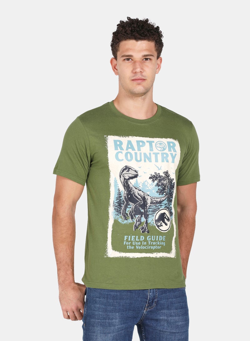 DRIP - Graphic Printed Crew Neck T-Shirt Olive/White/Grey - Image 1