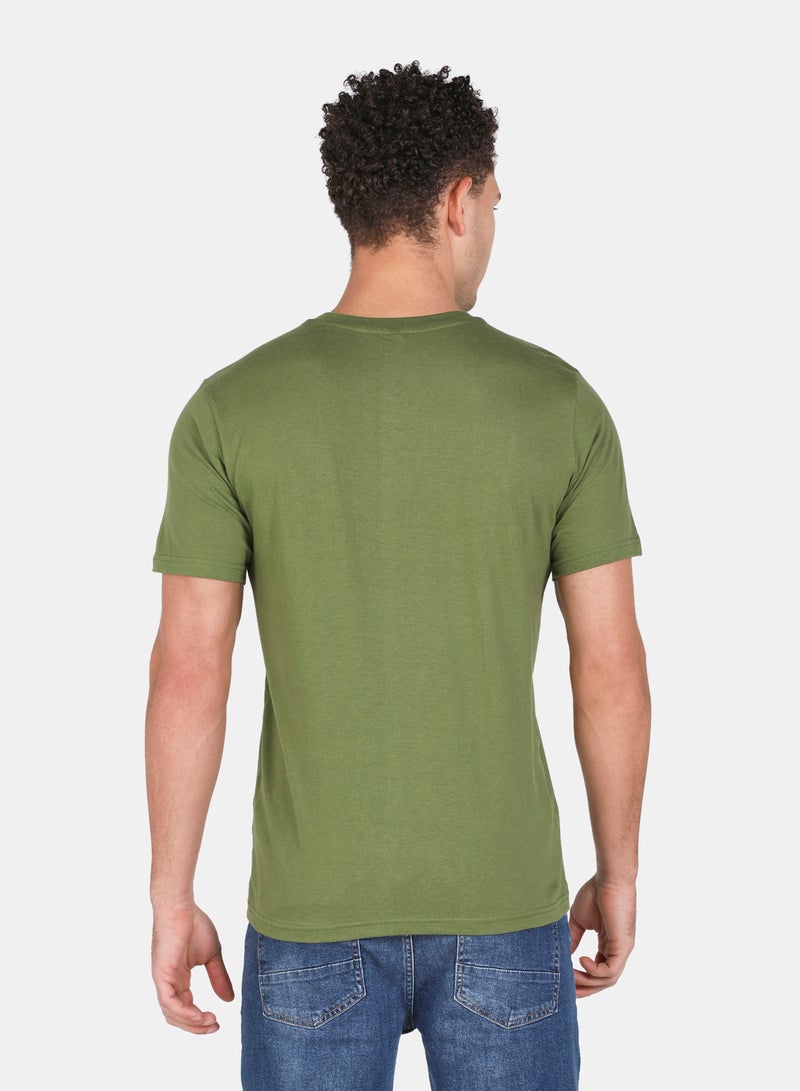 DRIP - Graphic Printed Crew Neck T-Shirt Olive/White/Grey - Image 1