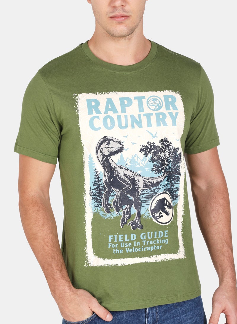 DRIP - Graphic Printed Crew Neck T-Shirt Olive/White/Grey - Image 1