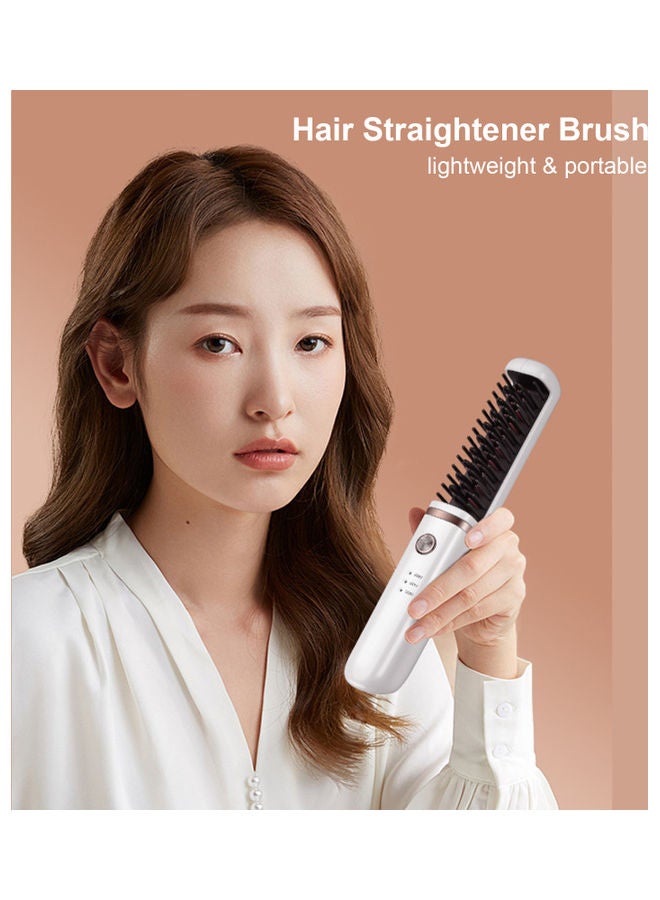 فرشاة فرد الشعر للنساء، فرشاة فرد الشعر بمنفذ يو اس بي، مشط فرد الشعر اللاسلكي مع خاصية مكافحة الحرق، 3 مستويات لدرجة الحرارة قابلة للتعديل بلون أبيض أبيض - Image 2