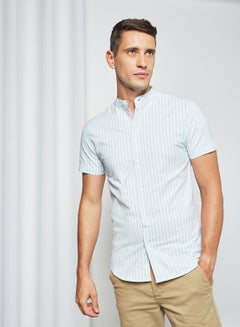 Mandarin Collar Shirt sky blue base/white