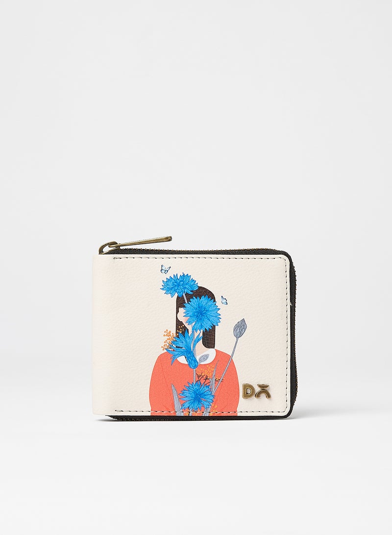 DailyObjects Cornflower Blooms Zip Wallet Ivory Multi  - Image 1