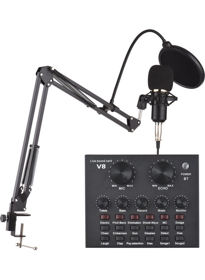 Generic V8 External Live Sound Card Condenser Microphone Set Black  - Image 1