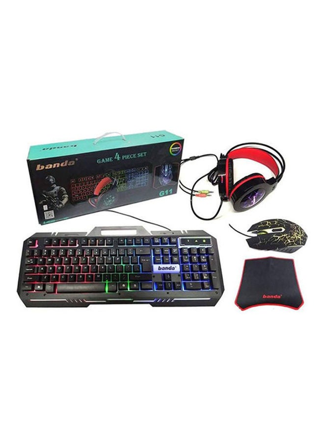 banda - Gaming keyboard and mouse combo with USB wired headset with microphone and large mouse pad black - Image 1