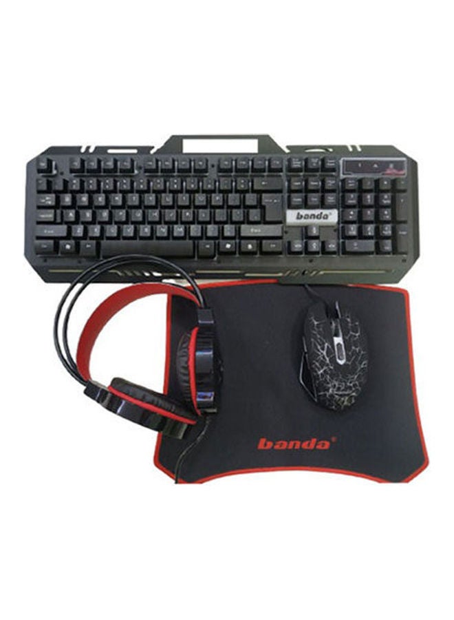 banda - Gaming keyboard and mouse combo with USB wired headset with microphone and large mouse pad black - Image 1