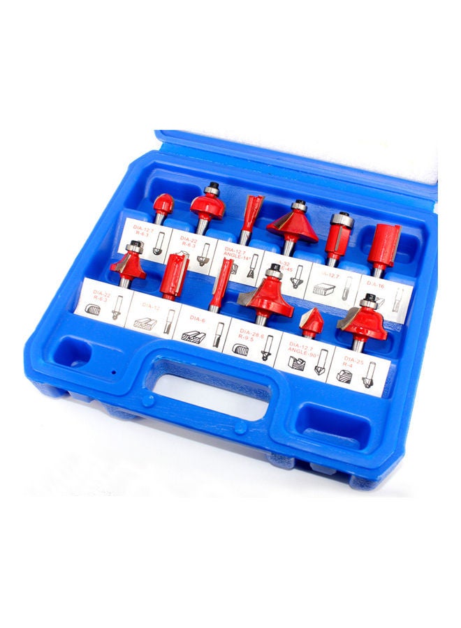 12-Piece 1/4 Inch Shank Carbide Cutter Set Red/Silver 18.00X5.00X15.00cm - Image 3