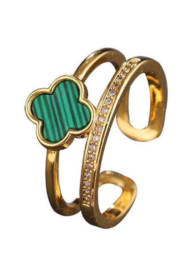Natural Shell Four Leaf 3A Zircon High Quality Classic Ring  - Image 1
