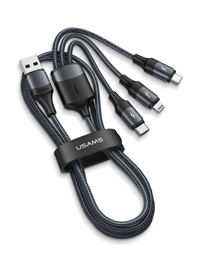 Usams 3 in 1 Aluminum Alloy 3A Fast Charging Data Cable with 3 Ports Blue - Image 2