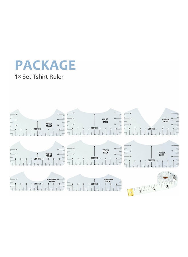 9-Piece PVC T-Shirt Alignment Measuring Ruler Sewing DIY Crafts Sewing Accessories White - Image 2