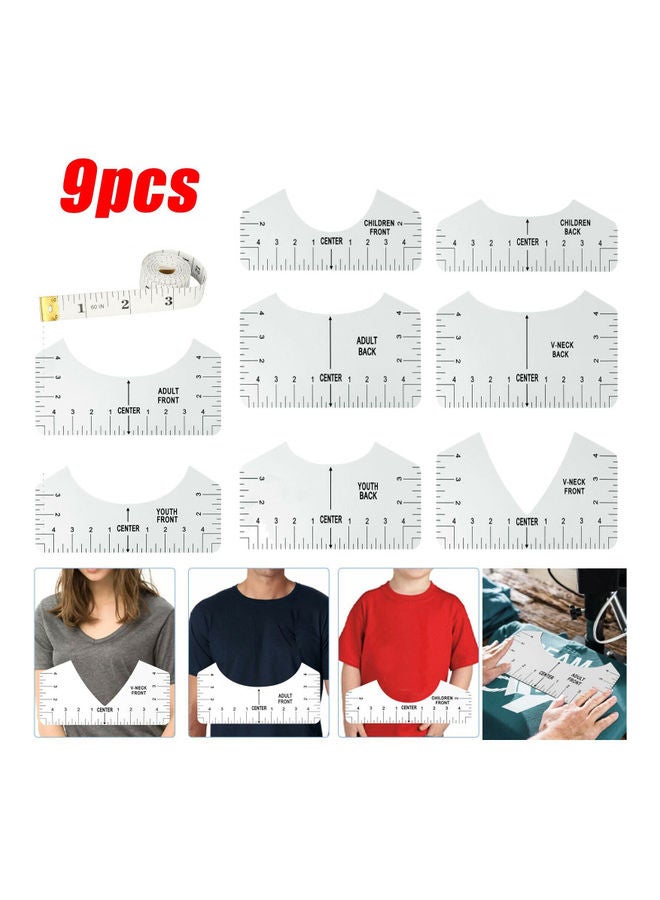 9-Piece PVC T-Shirt Alignment Measuring Ruler Sewing DIY Crafts Sewing Accessories White - Image 3