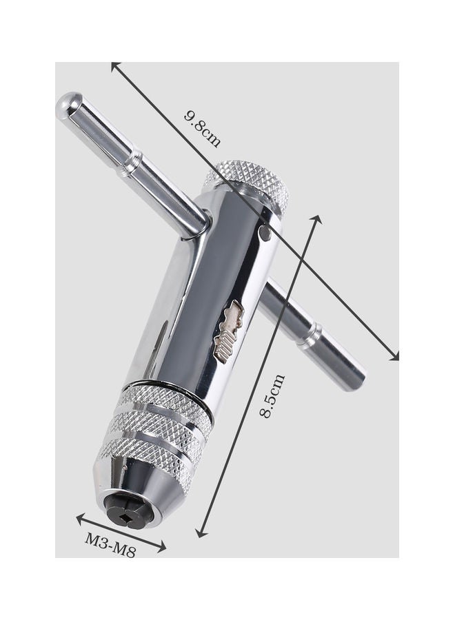 5-Piece Adjustable T-Handle Ratcheting Wrench Thread Kit with M3-M8 Machine Screw Thread Metric Plug Tap Silver - Image 5