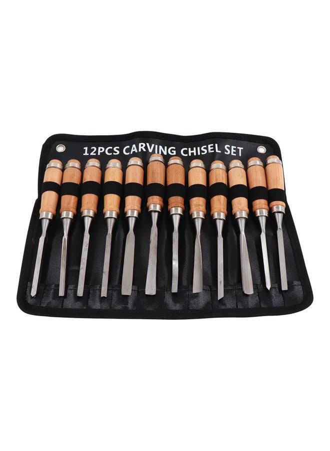 Generic - 12-Piece Wood Chisel with Cases Professional Carving Chisel Carpenter Tool Set Silver - Image 1