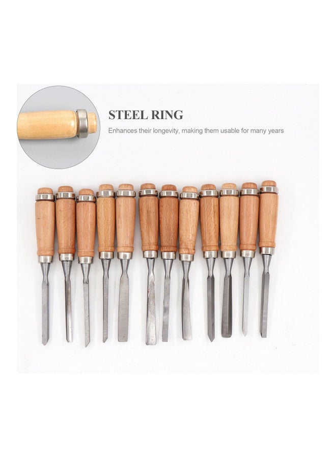 Generic - 12-Piece Wood Chisel with Cases Professional Carving Chisel Carpenter Tool Set Silver - Image 1