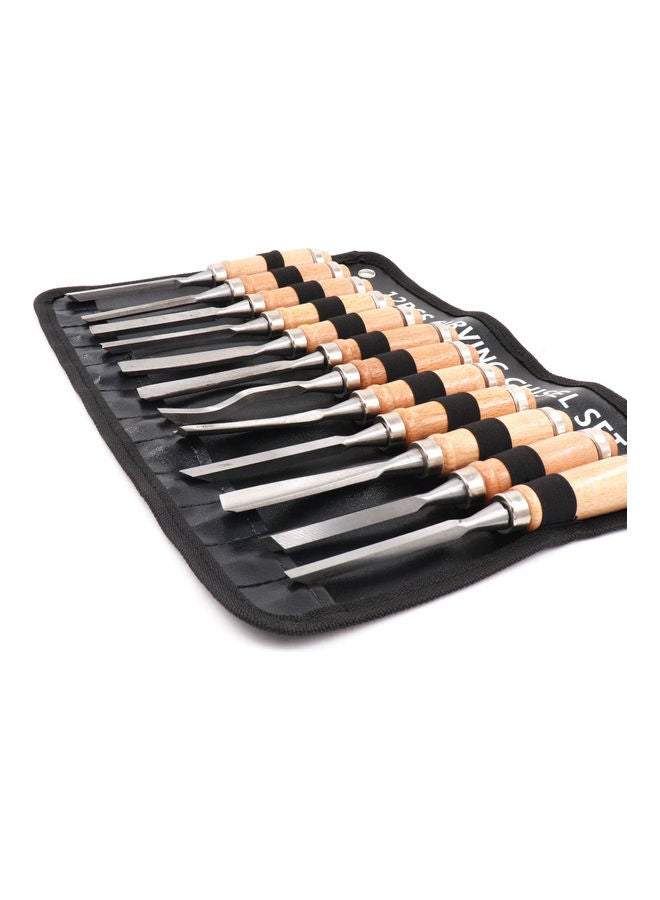 Generic - 12-Piece Wood Chisel with Cases Professional Carving Chisel Carpenter Tool Set Silver - Image 1