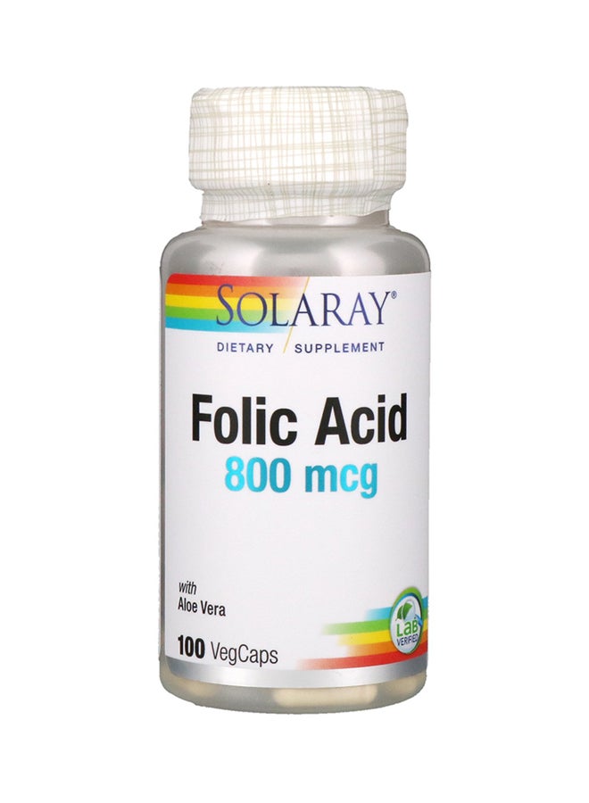 Solaray Folic Acid 800 mcg, 100 Vegetable Capsules 