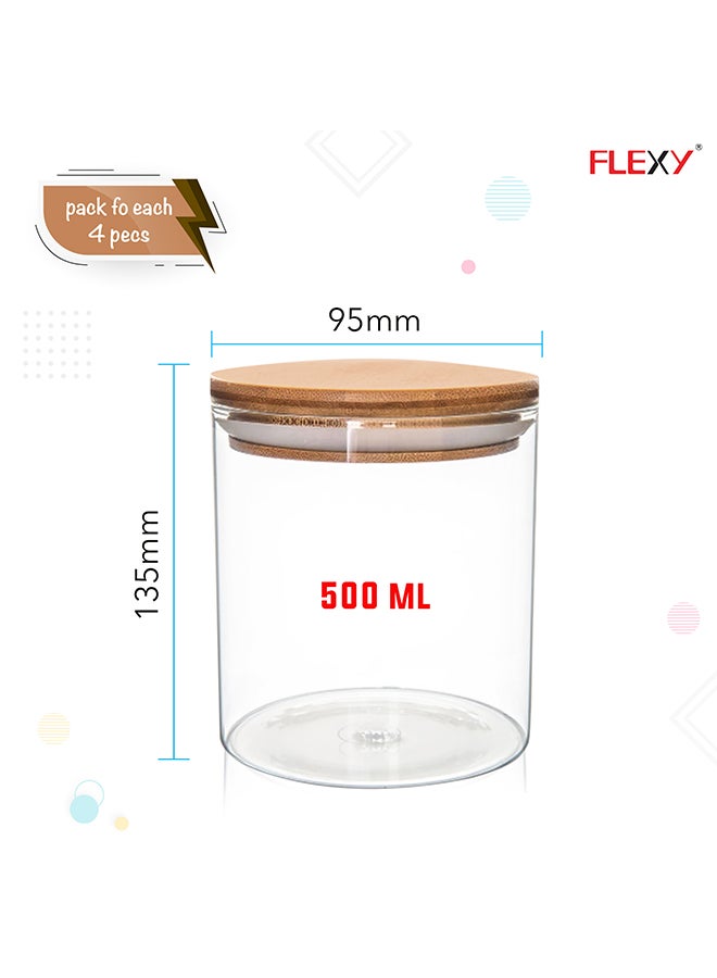 Flexy 4-Piece Air Tight Steel Cap Crystal Glass Storage Jar Clear 500ml  - Image 2
