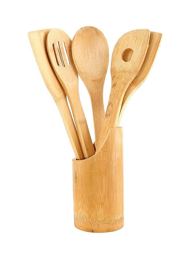 كلاسي تاتش طقم ملاعق خشبية للطهي والتقديم مع حامل مكون من 5 قطع بيج 30سم - Image 2