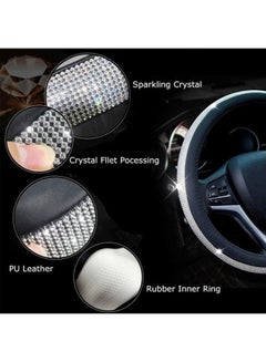 Car Steering Wheel PU Leather Non Slip Crystal Sparkled Diamond Cover Bling Medium Size Black - v1629807019/N50372317A_3