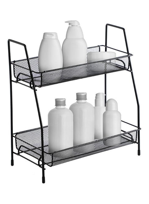 2-Tier Countertop Shelf Kitchen Spice Rack Organizer Detachable Iron Storage Shelf for Bathroom Small Storage Rack Makeup Fruits Snacks Basket Organizer Black 36.00*7.00*18.00cm