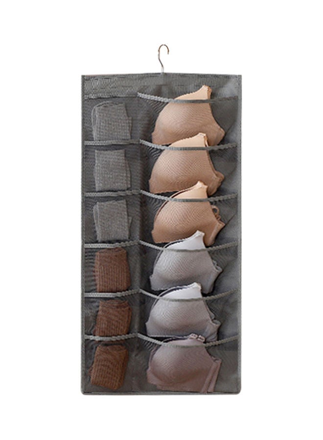Closet Hanging Organizer Dual Sided Wall Shelf Wardrobe Storage Bags with 12 + 18 Mesh Pockets & Rotating Metal Hanger for Underwear Bra Sock Daily Necessities Grey  - Image 3