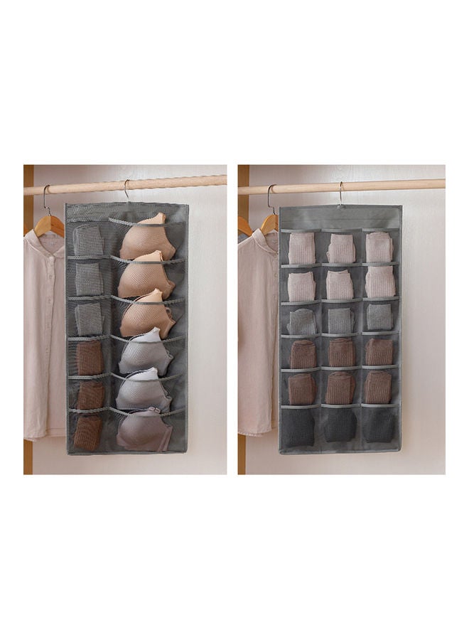Closet Hanging Organizer Dual Sided Wall Shelf Wardrobe Storage Bags with 12 + 18 Mesh Pockets & Rotating Metal Hanger for Underwear Bra Sock Daily Necessities Grey  - Image 5