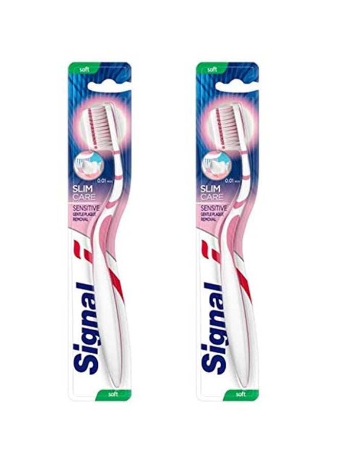 Signal 2 Piece Double Care Sensitive Medium Toothbrush set Multicolour 