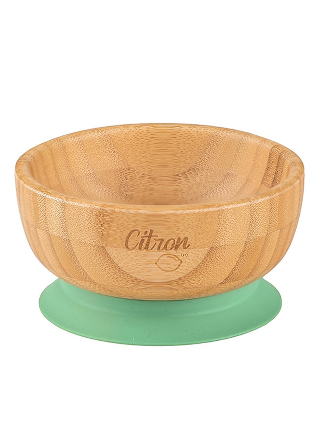 سترون وعاء بقاعدة ماصة من الخيزران العضوي مع ملعقة - أخضر باستيل - Image 2