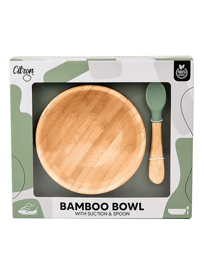 Citron Organic Bamboo Bowl 300 Ml Suction + Spoon Pastel Green