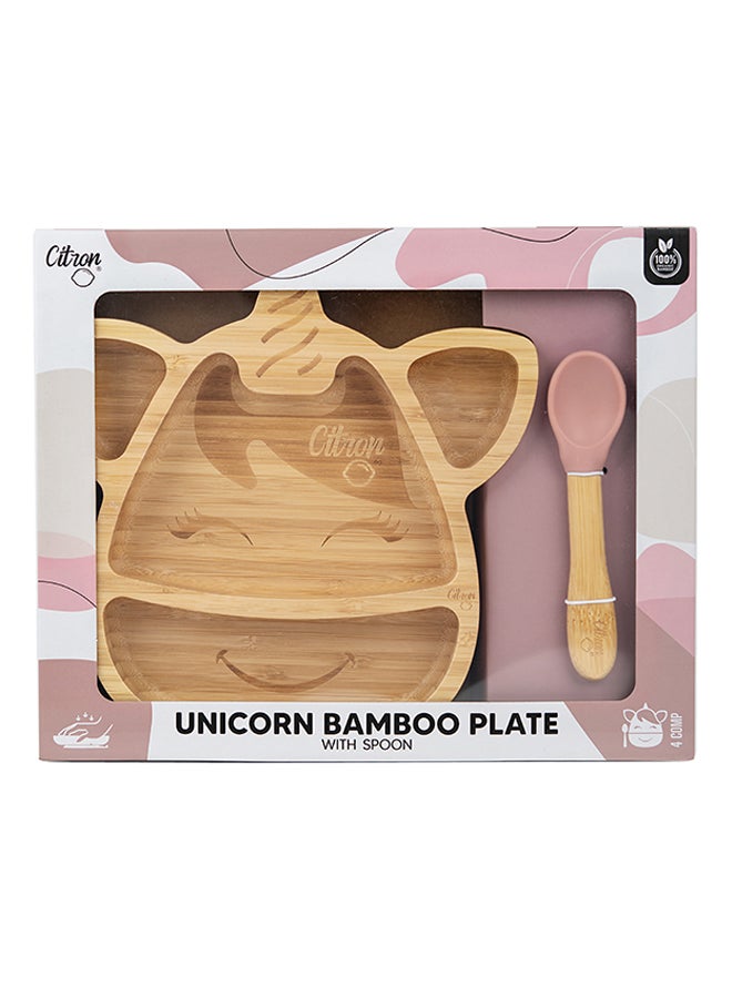 Citron Organic Bamboo Plate With Spoon Unicorn Blush Pink - v1629808611/N50359483A_5