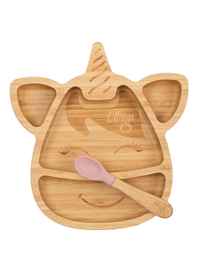 Citron Organic Bamboo Plate With Spoon Unicorn Blush Pink - v1629808612/N50359483A_1